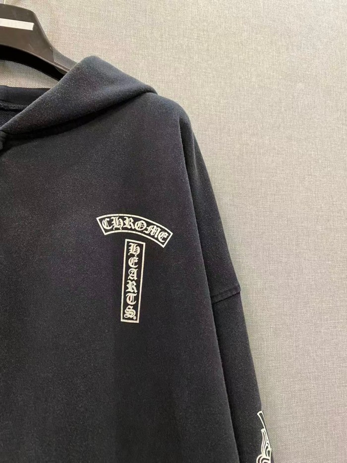 1:1 quality version Washed Vintage Chest Logo Cross Horseshoe Sleeve Print Full Zip Hoodie 29563690