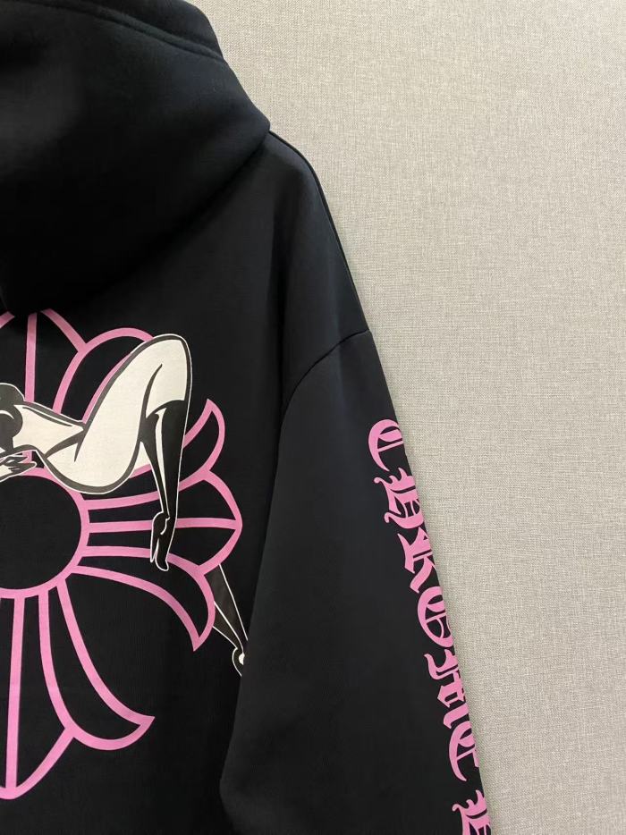 1:1 quality version Chest Pin Up Print Back Cross Floral Graphic Mismatched Sleeve Letter Hoodie 29563765