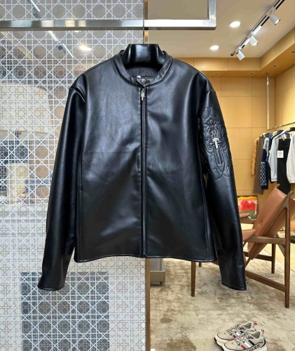 1:1 quality version Sleeve Sword Embroidery Crew Neck Biker Leather Jacket 29567795