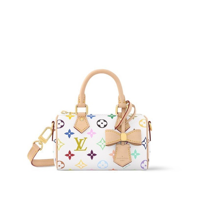 1:1 quality version Colorful Monogram Print Bow Decor Coated Canvas Crossbody Handbag 29567597