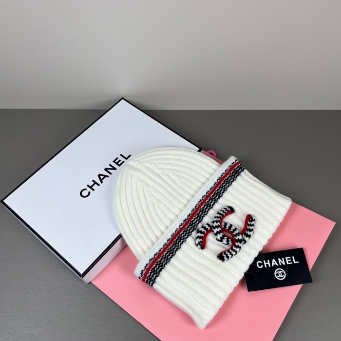 1:1 quality version Houndstooth Letter Embroidery Striped Trim Ribbed Beanie  2 colors 29569871