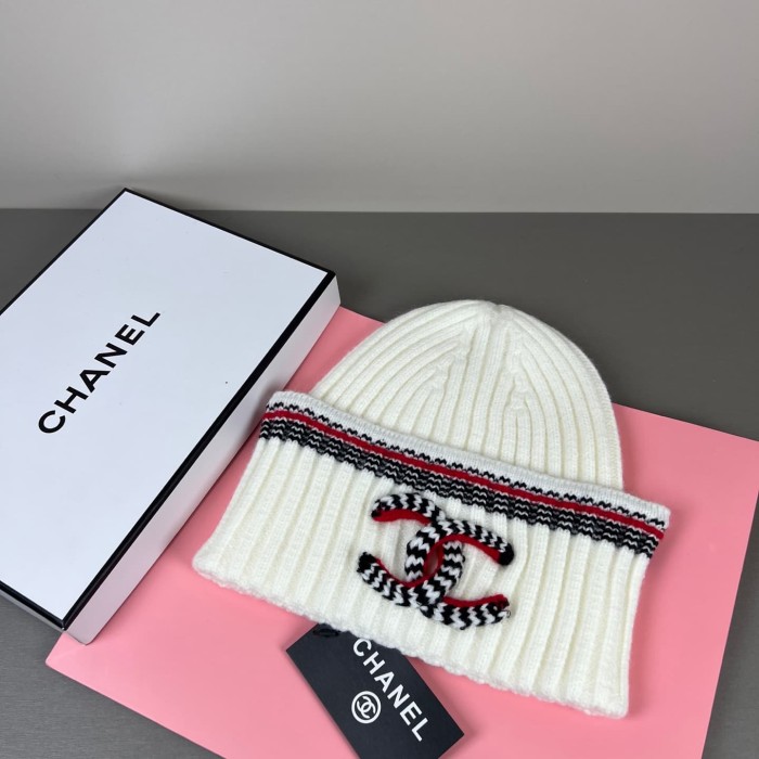 1:1 quality version Houndstooth Letter Embroidery Striped Trim Ribbed Beanie  2 colors 29569871