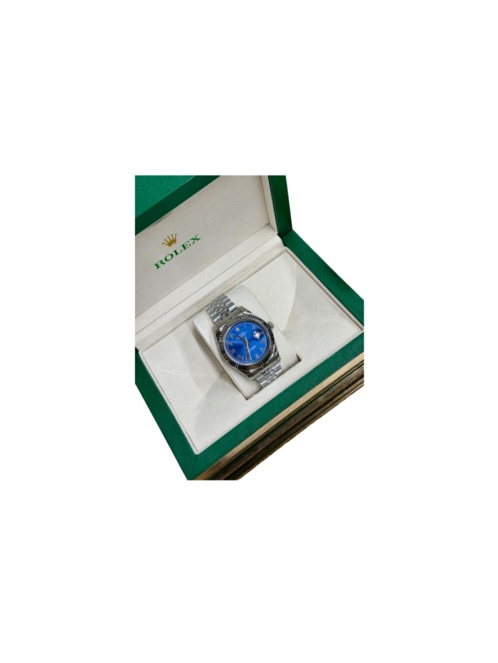 Blue Roman Dial Fluted Bezel Stainless Steel Calendar Wrist Watch【Dial diameter：40mm 】29569627