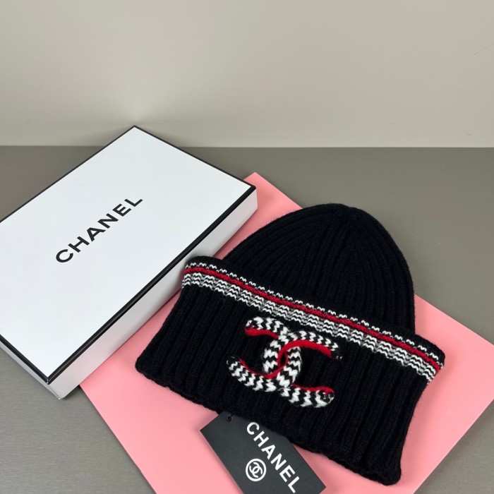 1:1 quality version Houndstooth Letter Embroidery Striped Trim Ribbed Beanie  2 colors 29569871