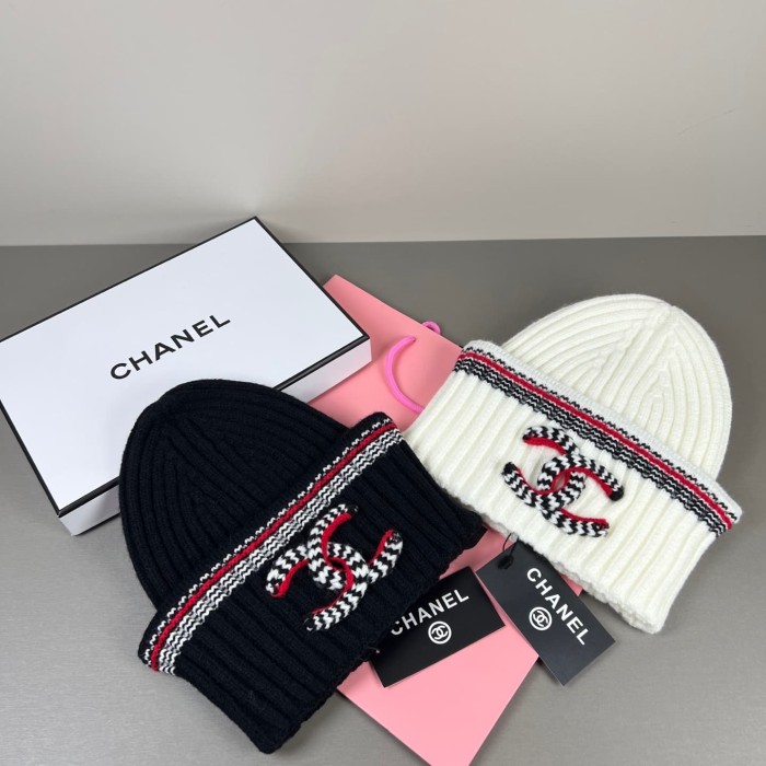 1:1 quality version Houndstooth Letter Embroidery Striped Trim Ribbed Beanie  2 colors 29569871