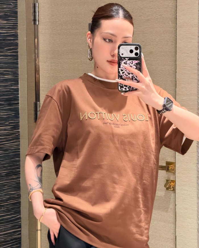 1:1 quality version Layered 3D Embroidery Simple Cotton Crew Neck Tee 29570705