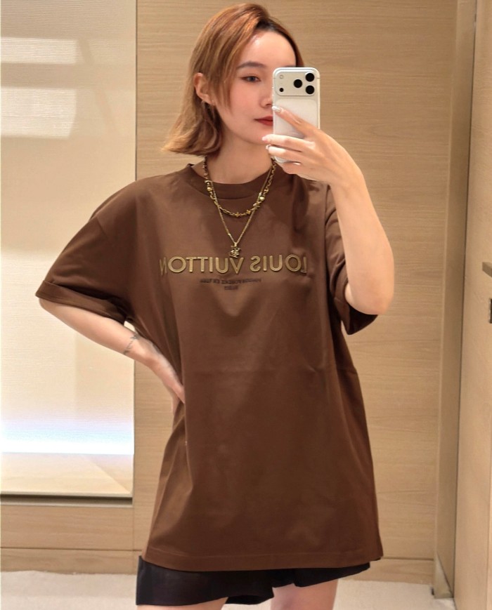 1:1 quality version Layered 3D Embroidery Simple Cotton Crew Neck Tee 29570705
