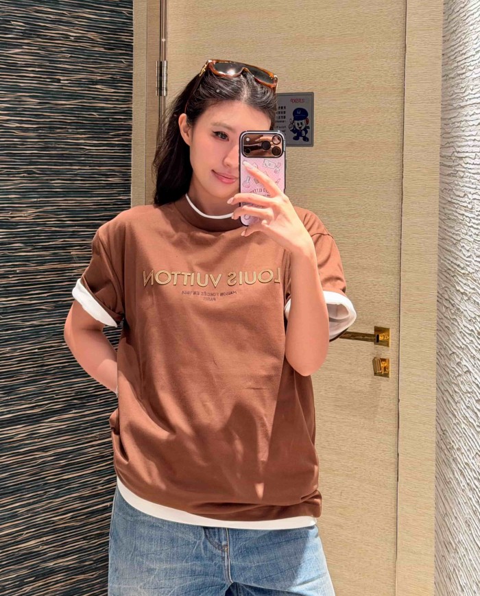 1:1 quality version Layered 3D Embroidery Simple Cotton Crew Neck Tee 29570705