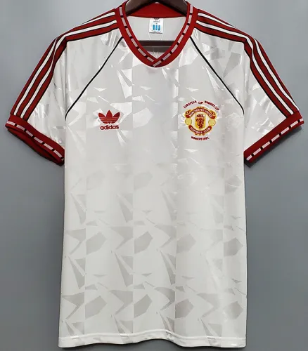 1991-1992 Man Utd Away White Retro Soccer Jersey