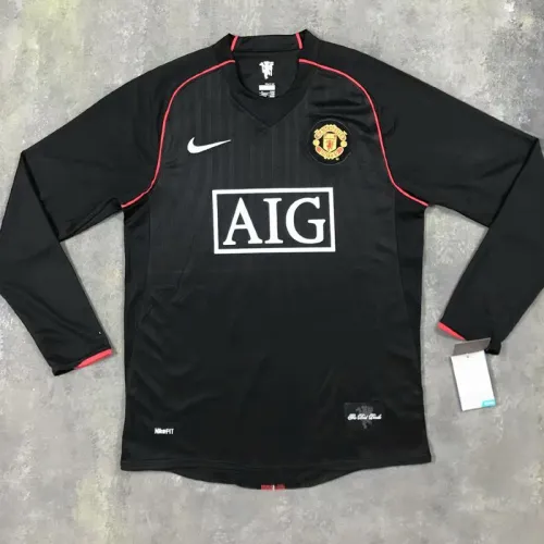 2007-2008 Man Utd Away Black long sleeve Retro soccer jersey
