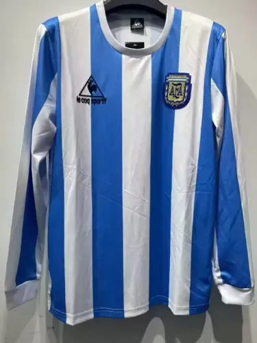 1986 Argentina Home Long Sleeve Retro Soccer Jersey