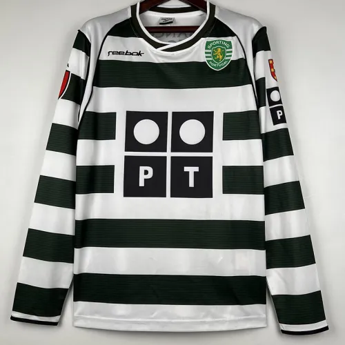 2001-2002 Sporting Lisbon Home Long Sleeve Retro Soccer Jersey