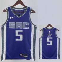 23-24 KINGS FOX #5 Purple Away Top Quality Hot Pressing NBA Jersey(V领）