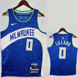 23-24 BUCKS LILLARD #0 Blue City Edition Top Quality Hot Pressing NBA Jersey