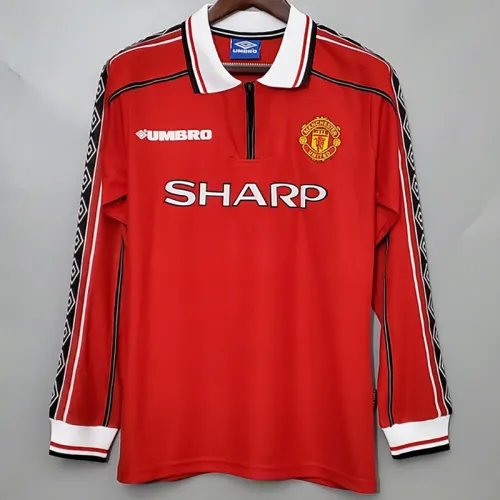 1998 Man Utd Home Long Sleeve Retro Soccer Jersey