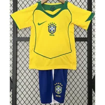 2004 Brazil Home Kids Retro Soccer Jersey
