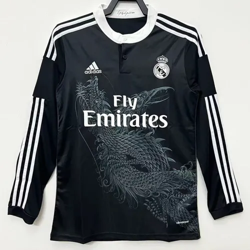 2014-2015 RMA Away Black Long Sleeve Retro Soccer Jersey