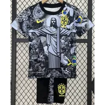 24-25 Brazil Black Grey Special Edition Kids Soccer Jersey (耶稣灰黑)