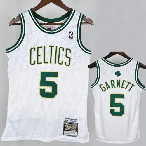 2008 CELTICS GARNETT #5 White Retro Top Quality Hot Pressing NBA Jersey