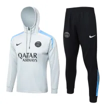 24-25 PSG Light gray Hoodie Half Pull Tracksuit #F585半拉连帽