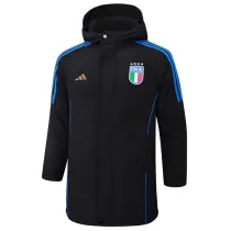24-25 Italy Black Hooded Windbreaker Fabric Cotton Coat #G224