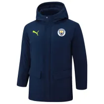 24-25 Man City Royal Blue Hooded Windbreaker Fabric Cotton Coat #G238(白绿标)