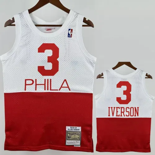 2003-04 76ERS IVERSON #3 White Red Retro Top Quality Hot Pressing NBA Jersey