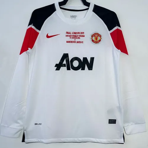 2010-2011 Man Utd Away White Long sleeve Retro soccer jersey