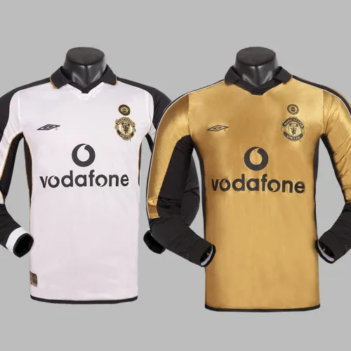 2001-2002 Man Utd 100th Anniversary Double Sided Long Sleeve Retro Soccer Jersey *
