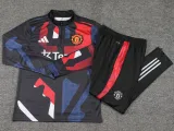 24-25 Man Utd Blue red Kids Half Pull Tracksuit (童装)(半拉链)