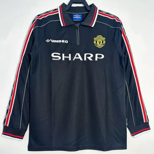 1998-1999 Man Utd Black Long Sleeve Retro Soccer Jersey