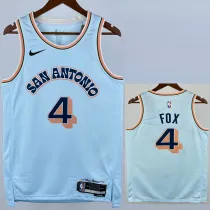 24-25 SA Spurs FOX #4 Light blue City Edition Top Quality Hot Pressing NBA Jersey (圆领）
