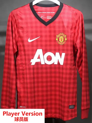 2012-2013 Man Utd Home Player Version Long Sleeve Retro Soccer Jersey