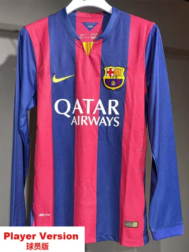 2014-2015 BAR Home Player Version Long Sleeve Retro Soccer Jersey
