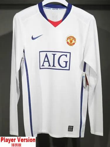2008-2009 Man Utd Away Player Version Long Sleeve Retro Soccer Jersey