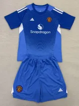 25-26 Man Utd Blue GoalKeeper Kids Soccer Jersey