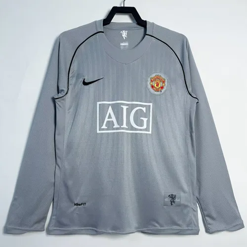 2007-2008 Man Utd Grey Goalkeeper Long Sleeve Retro Soccer Jersey