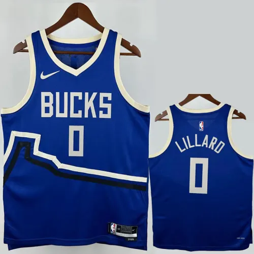 24-25 BUCKS LILLARD #0 Blue City Edition Top Quality Hot Pressing NBA Jersey