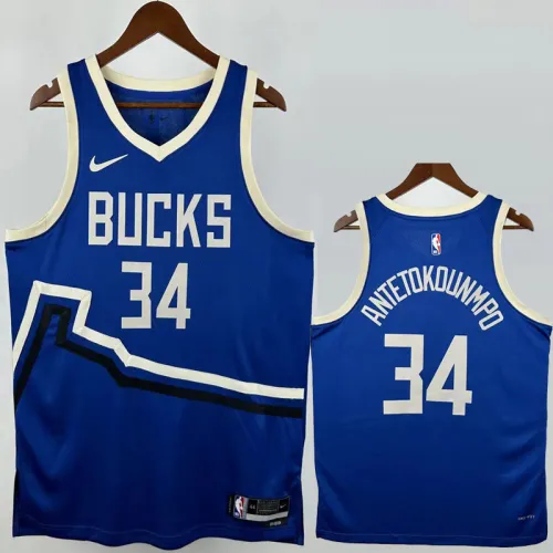 24-25 BUCKS ANTETOKOUNMPO #34 Blue City Edition Top Quality Hot Pressing NBA Jersey