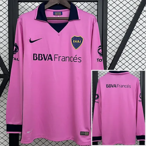 2013-2014 Boca Juniors Pink Long Sleeve Retro Soccer Jersey