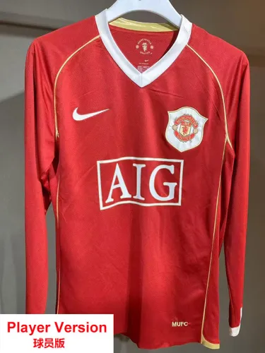 2006-2007 Man Utd Home Long Sleeve Retro Soccer Jersey