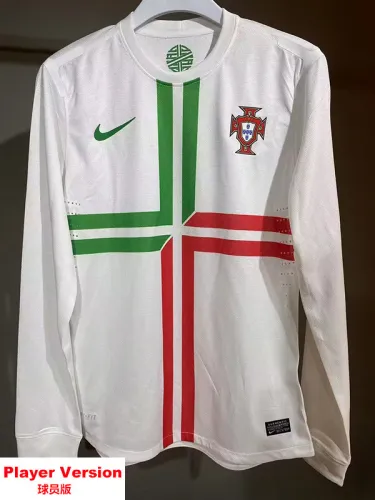 2012 Portugal Away Player Version Long Sleeve Retro Soccer Jersey