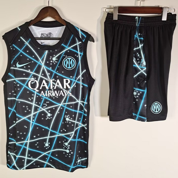 25-26 INT Black blue Tank top and shorts suit (背心套装)
