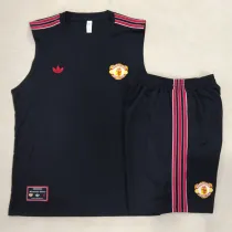 25-26 Man Utd Black Tank top and shorts suit #D2540
