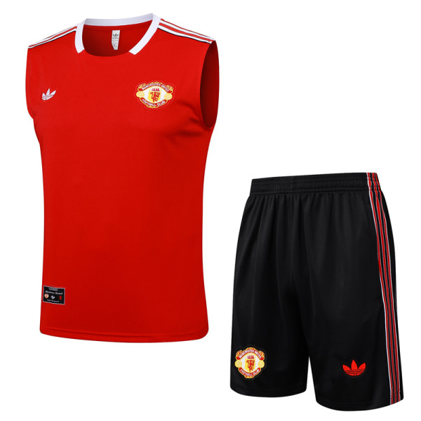 2025-26 Man Utd Red Tank top and shorts suit #D2541