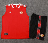 2025-26 Man Utd Red Tank top and shorts suit #D2541
