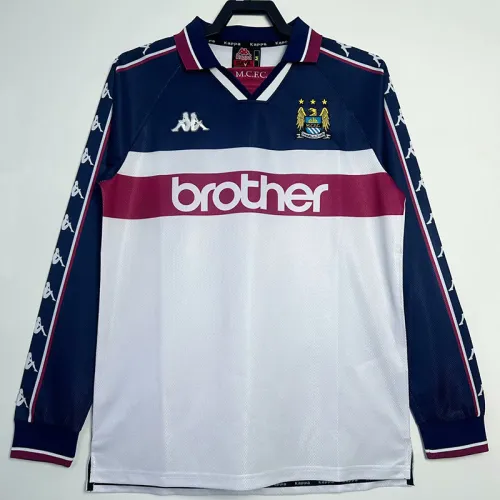 1997-1998 Man City Away Long Sleeve Retro Soccer Jersey