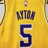 22-23 Lakers AYTON #5 Yellow Top Quality Hot Pressing NBA Jersey(圆领)