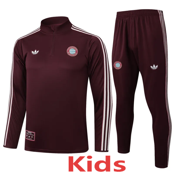 25-26 Bayern Deep Red Kids Half Pull Tracksuit #E2515(童装)(半拉链)