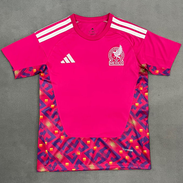 26-27 Mexico Pink Red Goalkeeper Fans Soccer Jersey